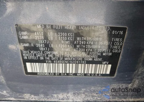 2016 Subaru Outback 3.6R Limited из США, поврежденный, VIN 4S4BSENC1G3281782